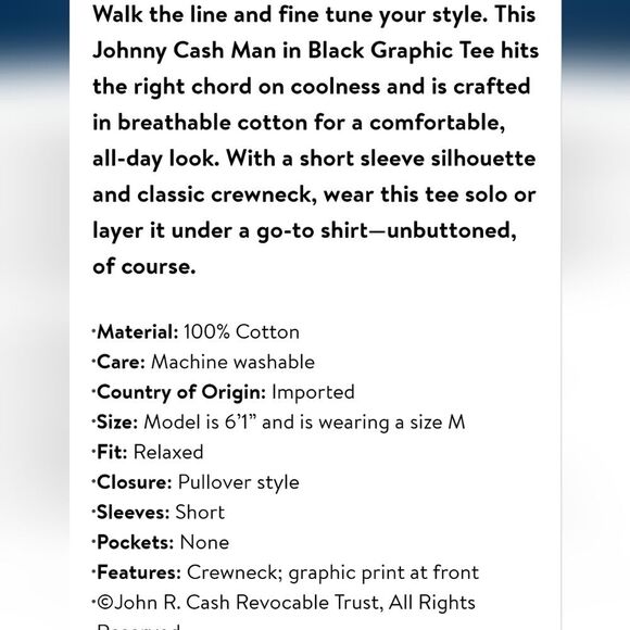 Johnny Cash The Man In Black S/S T-Shirt - Picture 2 of 4